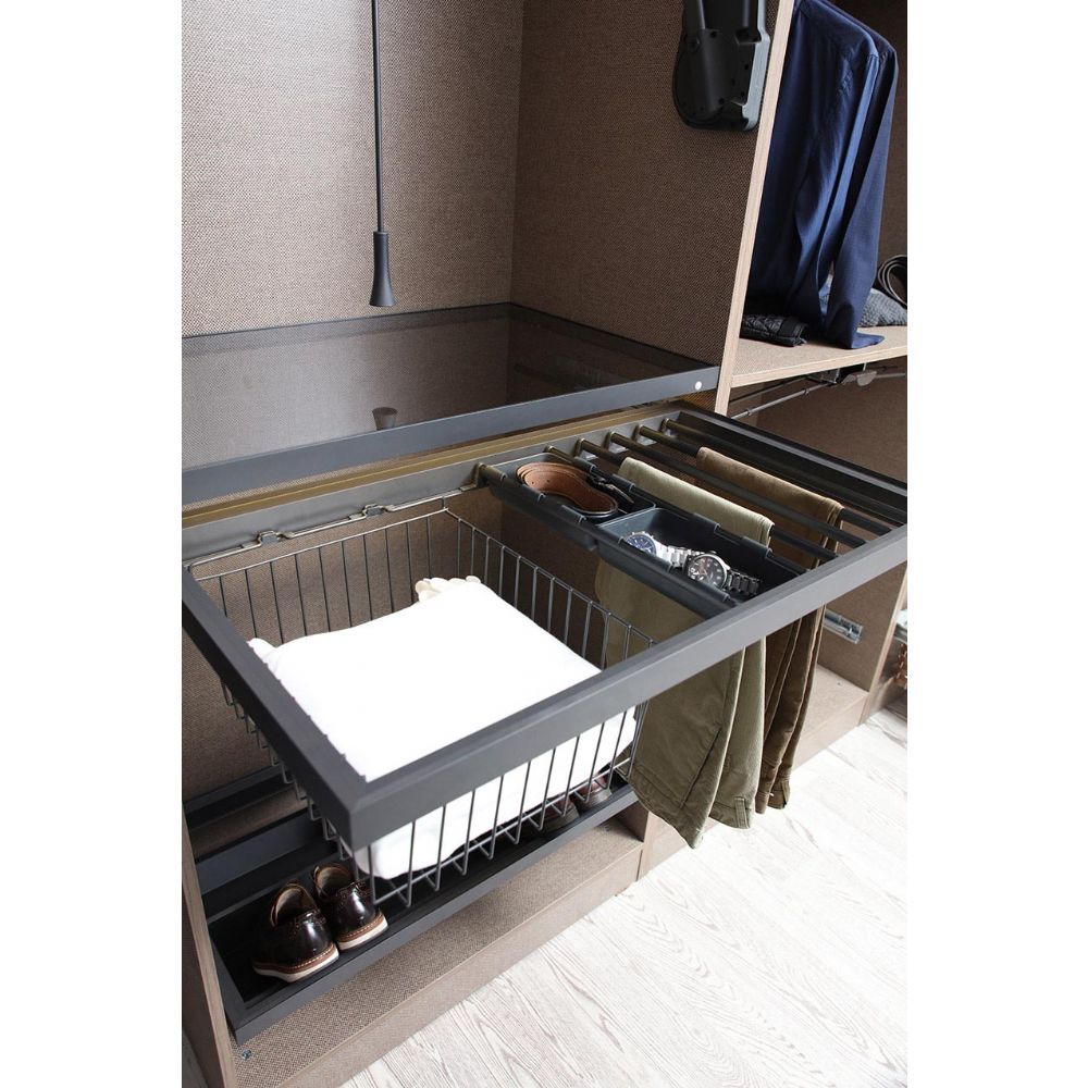 Pull-out trouser rack, Black painted, Steel